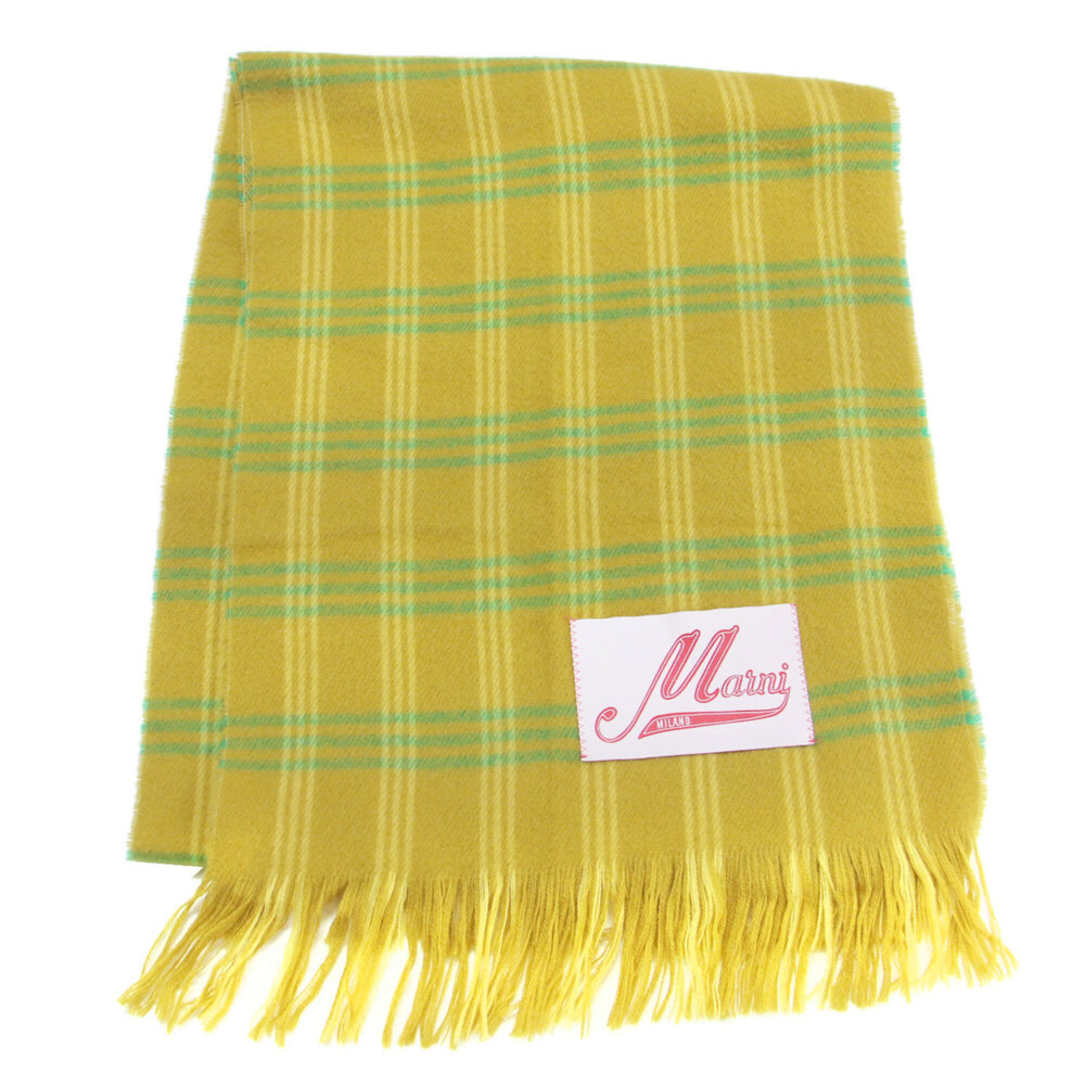 MARNI (Marni) Scarf, Fall/Winter 2023, Wool, Checkered, Fringe, Logo Label, Y...